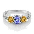 thumbnail image 2 of Gem Stone King 2.32 Ct Oval Blue Tanzanite Yellow Citrine 925 Sterling Silver Moissanite Ring (Size 5), 2 of 4