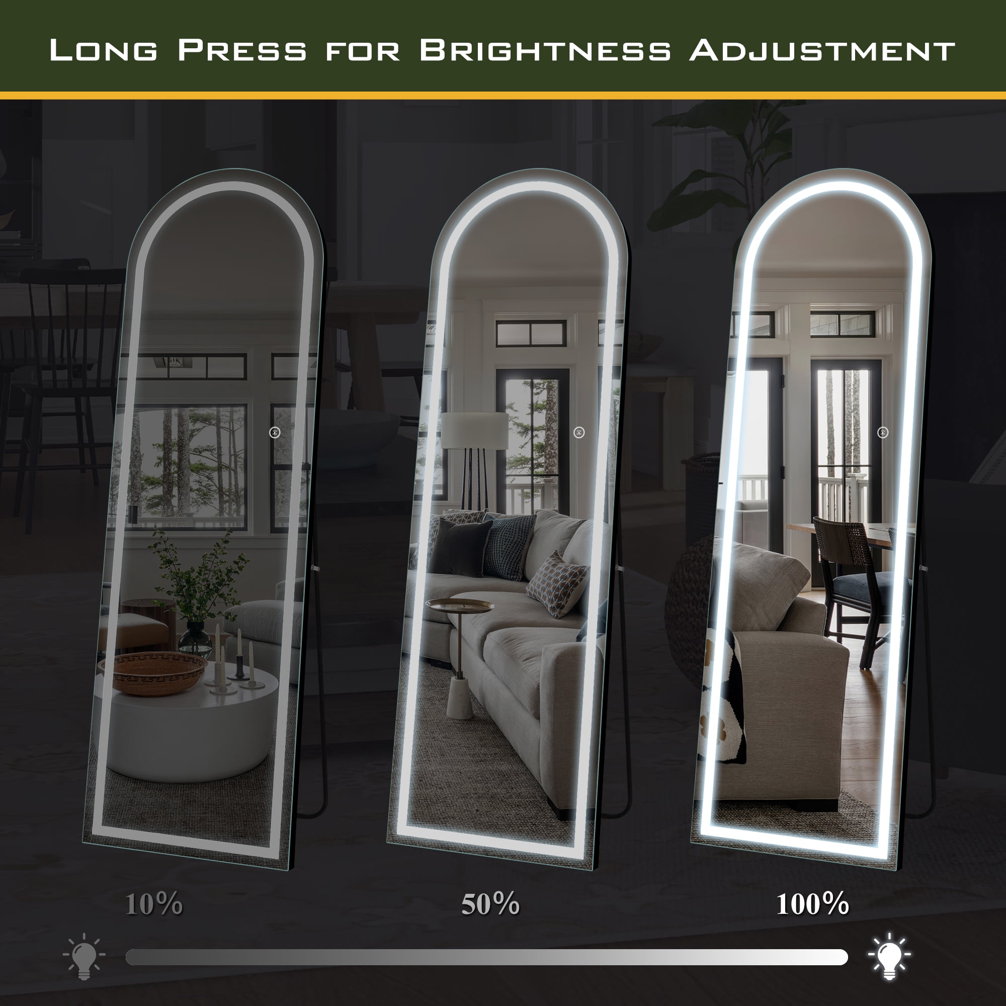 63"x20" Modern Arched Right Angle LED Full Length Mirror Floor Mirror with Bracket,Black