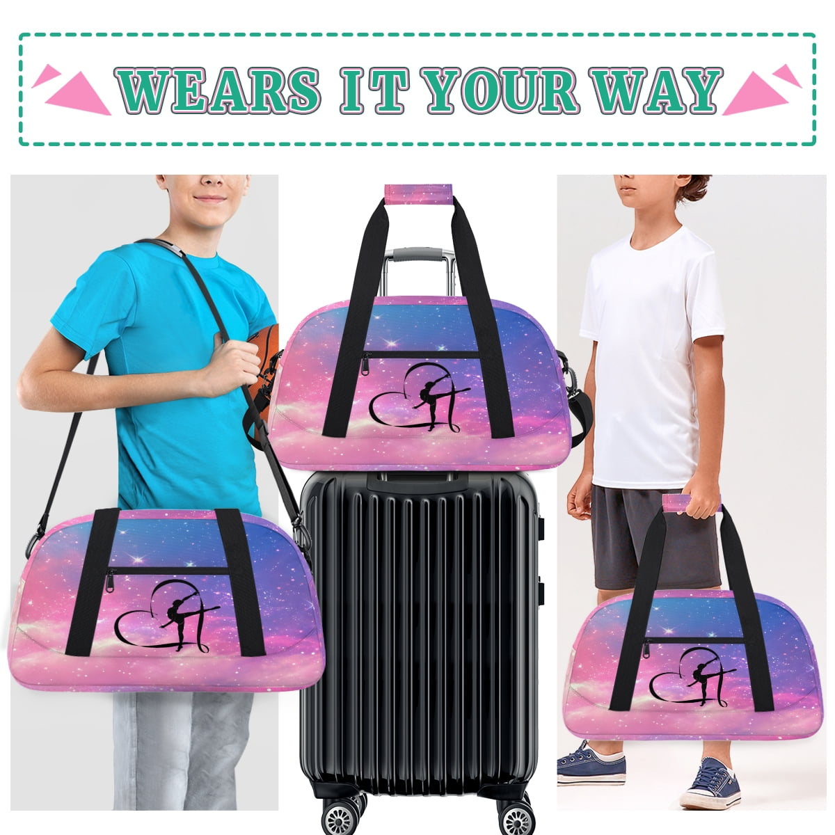 Qzjjjmy Dance Gymnastics Bag for Girls Duffle Bag Dance Travel and Gymnastics Tote Bag for Kids