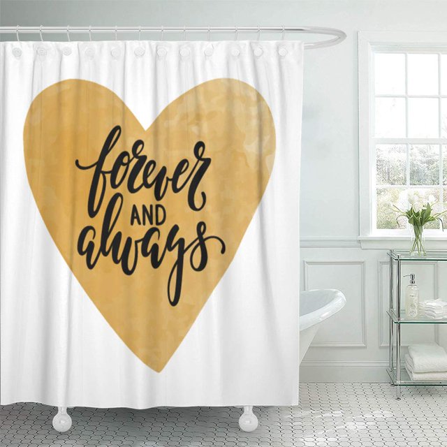 ABPHQTO Forever and Always Caligrafía y rotulador Rotulación con cortinas de ducha de baño de acuarela dorada 152x180 cm ABPHQTO PKNMT60x72Shower-3714