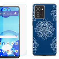 For HMD Vibe Shockproof Phone Case Cover with Tempered Glass Screen Protector, by OneToughShield - Mandala / Blue