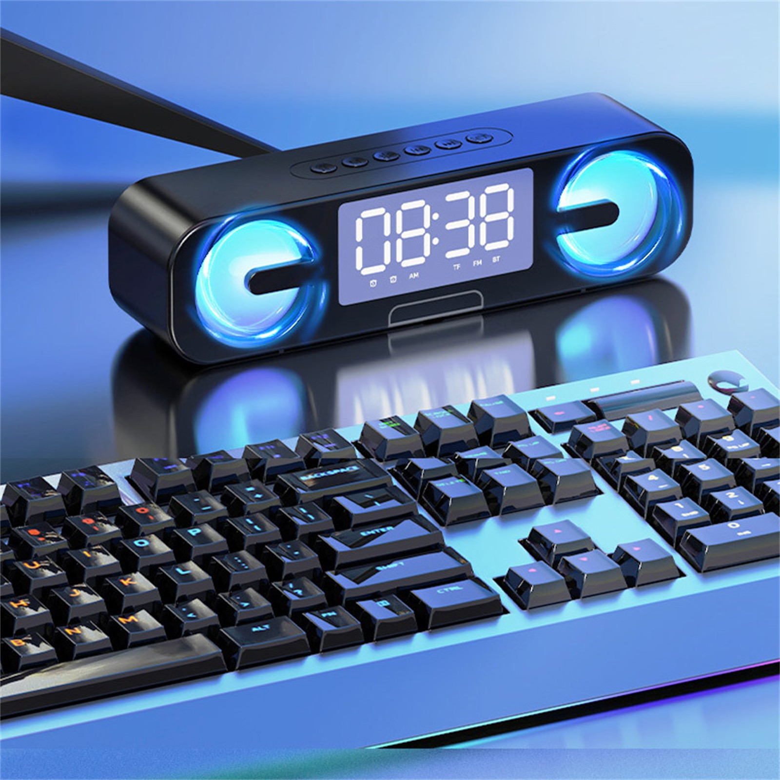 Large Screen Clock Bluetooth Speaker Double Alarm Clock with RGB LED