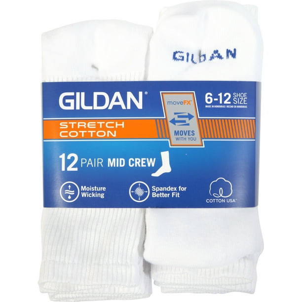 Gildan - Men's Performance Cotton moveFX Mid-Crew Socks 12-Pack ...