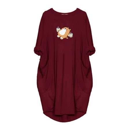 

Sayhi Women s Loose Dress Fun Graphic Print Crew Neck Two Pockets 3/4 Sleeve Dress Maternity Dress Plain