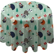 Coolnut Round Tablecloth Foxes Slothes Owls Hedgehog Modern Table Cover for Home Decoration Washable Table Cloth for Dinner Picnic 60in