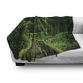 thumbnail image 3 of Jungle Soft Flannel Fleece Throw Blanket, Freshness Tropical Thailand Forest with Wooden Bridge Foliage Calm Landscape, Cozy Plush for Indoor and Outdoor Use, 70" x 90", Green, by Ambesonne, 3 of 6
