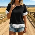 thumbnail image 2 of Hurxie Fringe Tops for Women Short Sleeve Top T Shirt Western Cowgirl Cropped Tee Black,XL, 2 of 8