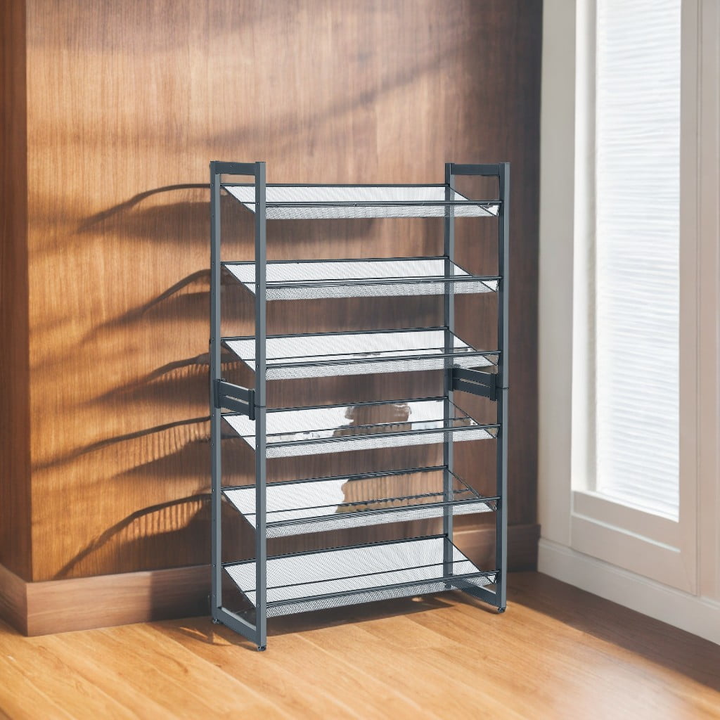 Shoe Rack Storage Metal Shoe Organizer Stand for Garage Entryway Set of 2 3-Tier Stackable Shoe Rack Shelf with Adjustable Flat or Angled Shelves
