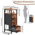 thumbnail image 3 of Eunos End Table with Charging Station, Narrow Long Nightstand with Open Shelf and 3 Fabric Drawer, Wood Grain Print, 3 of 8