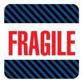 SSBM 4 x 4" Black/Blue Stripes Fragile Label, Packing, Mover Stickers 500/Pack