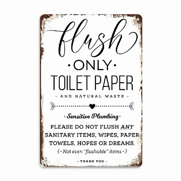 1pc, _Flush Toilet Paper Only Warning Sign_ rectangular iron signage, Plaque Decorative Wall Art, Wall Decoration, Room Decoration, Home Decoration, Restaurant Decoration, Bar Decoration 8*12in