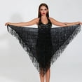 thumbnail image 4 of Women Sequin Skirt Tassels Belly Dance Hip Scarf Sparkly Rave Fringe Wrap Skirt Black Free Size, 4 of 4