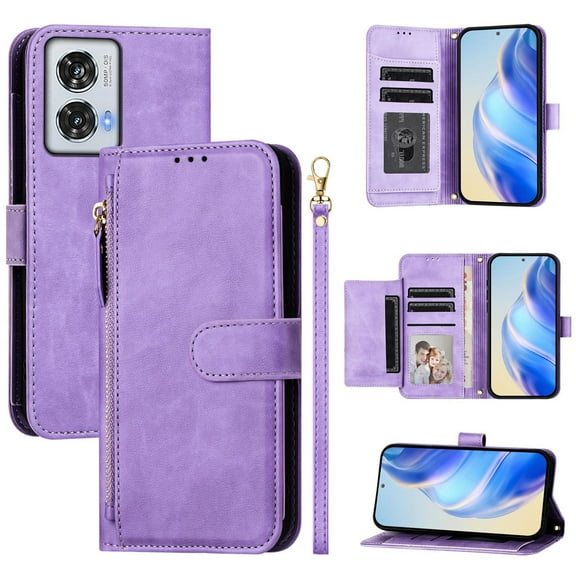For Motorola Moto G 5G 2025 2024 2023 Zipper Wallet Case，Premium PU Leather Card Slots Kickstand Magnetic Clasp Shockproof Protective Cover Case for Women Men