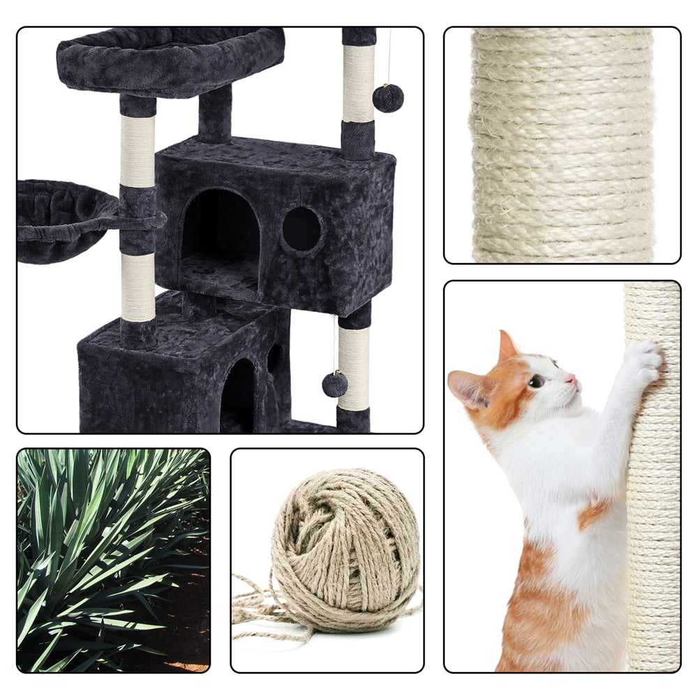 Alden Design 64.5"H Multi-level Cat Tree Tower with Condos and Perches, Black