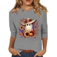 thumbnail image 2 of Bexdxz Cute Ghost Pumpkin Halloween 3/4 Sleeve Shirts for Women Funny Bat Graphic Crew Neck Three Quarter Length Tee Fall Casual Holiday Top Gray 3XL, 2 of 6