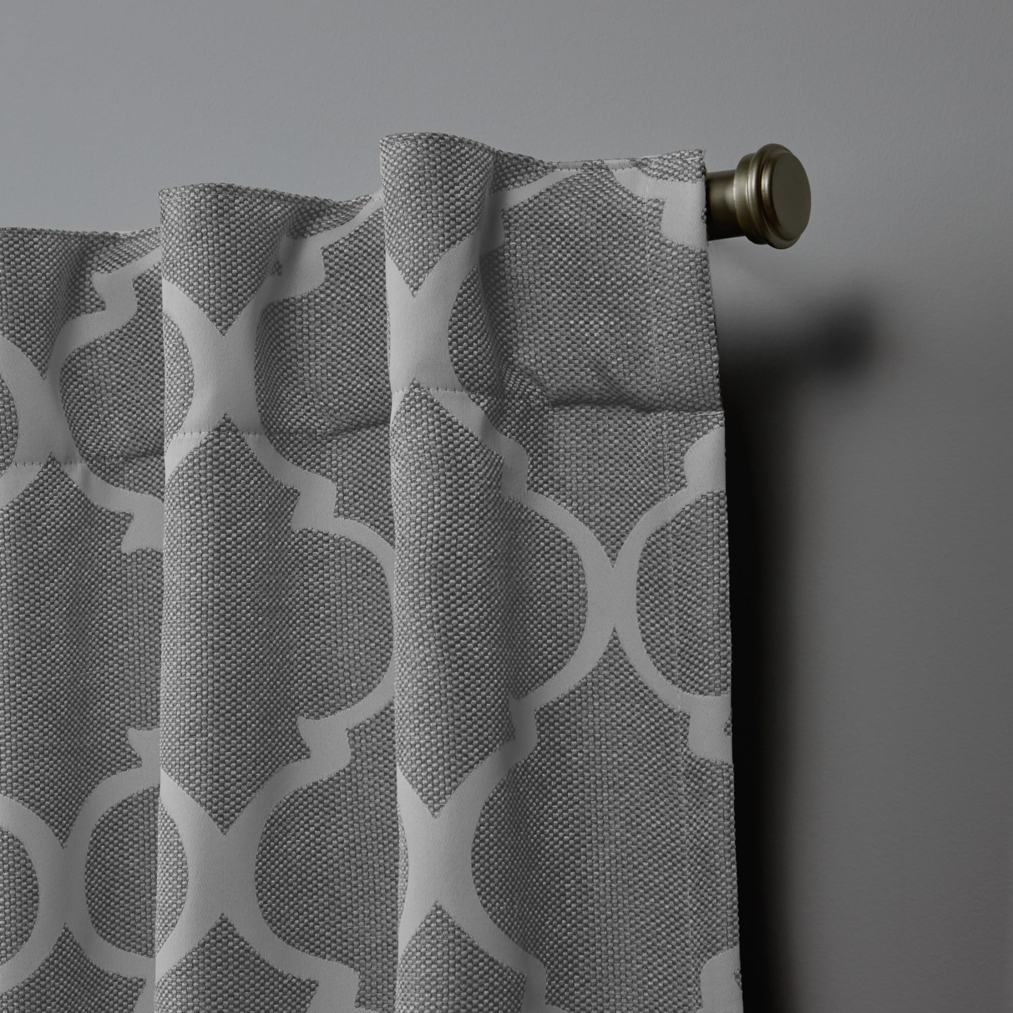 Nicole Miller Treillage Woven Room Darkening Blackout Hidden Tab/Rod Pocket Top Curtain Panel Pair, 52"x84", Ash Grey