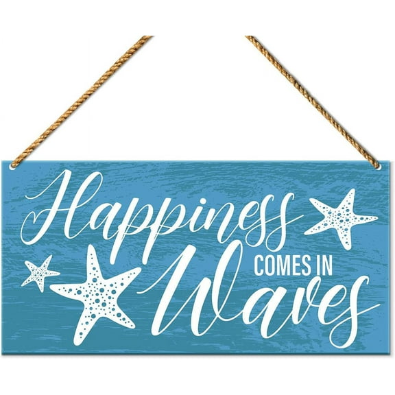 Wood Sign 5x10 Inch Beach Wood Sign Decor Summer Starfish Bathroom Home Beach House Wall Decoration Bedroom Living Room Door Decor Farmhouse Sign Decorations Happiness Waves Gift For Women Men