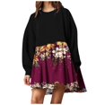 thumbnail image 2 of DecSea Robe Chandail en Molleton Patchwork Surdimensionnée pour Femmes Manches Longues Épaules Tombantes Col Rond Plissée Mini Robe à Blocs de Couleur, 2 of 5