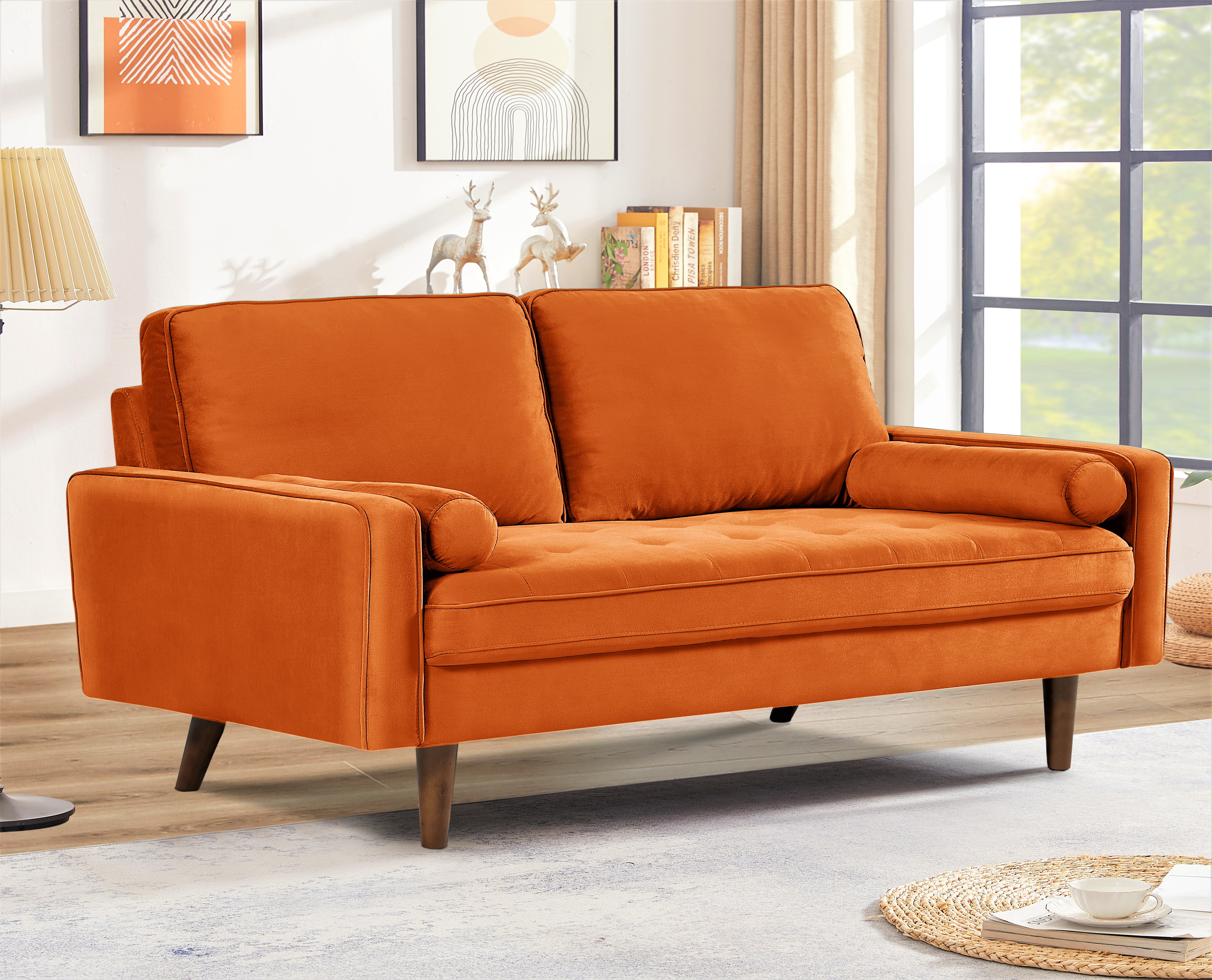 US Pride Furniture Monahan 58''W Velvet Tufted Living Room Loveseat, Orange