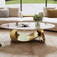 thumbnail image 5 of 49.2" Faux Marble Coffee Table, Oval Gold Stainless Steel Base, Modern, 5 of 10