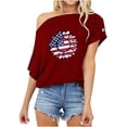 thumbnail image 1 of Día de la Independencia Moda Mujer Casual Manga corta Un hombro Tops Impreso Tops Blusa Pompotops hfajkhk133057, 1 of 5