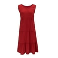 thumbnail image 2 of XVJRHAK Womens Sundresses Women's Long High Waist Tied Solid Color Round Neck Dress (Red,XL), 2 of 4