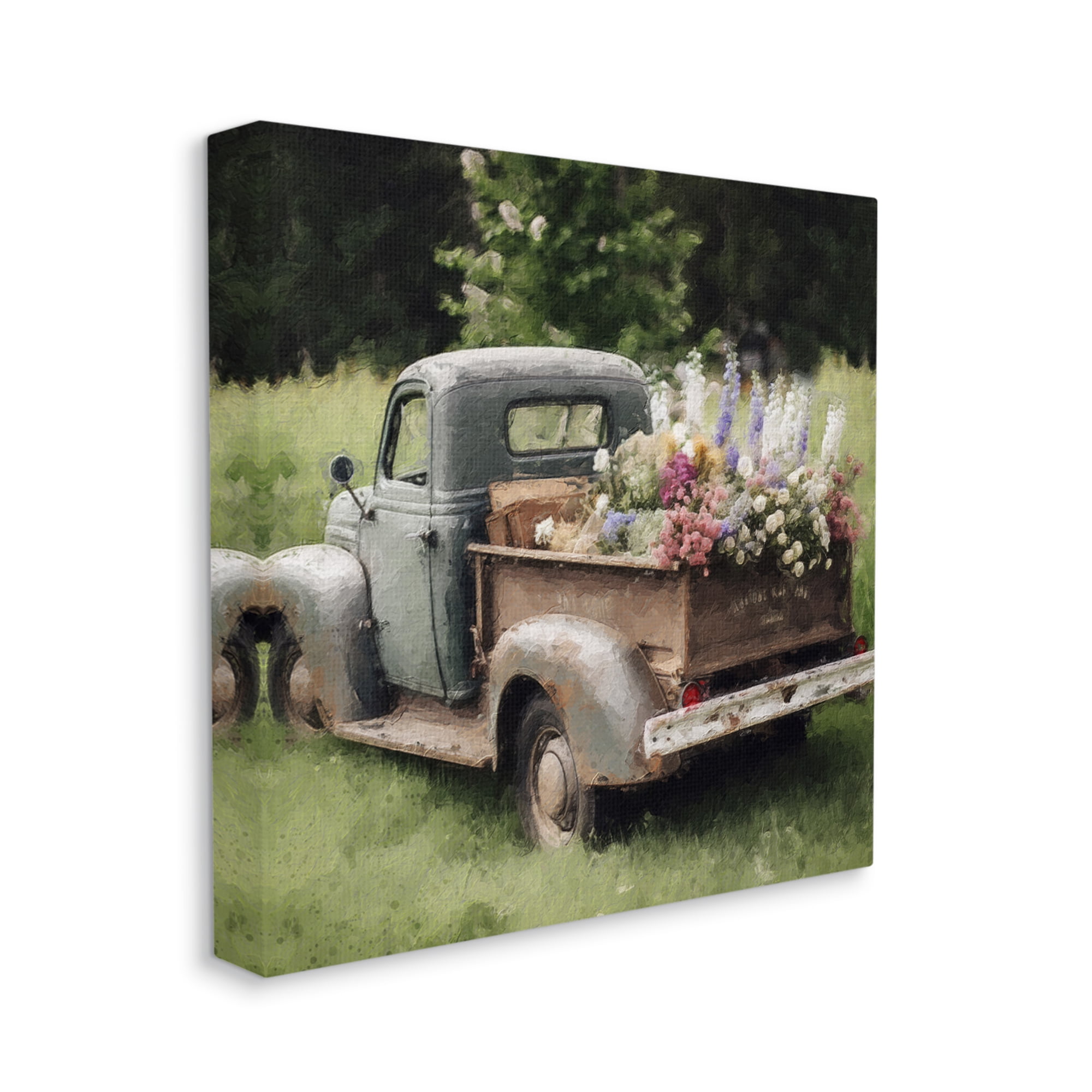 Stupell Industries Rural Pickup with Flowers Transportation Painting Gallery Wrapped Canvas Print Wall Art, 17 x 17