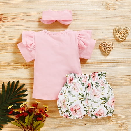 

Newborn Baby Girl Floral Outfit 3PCS Set Romper Jumpsuit Shorts Headband Clothes