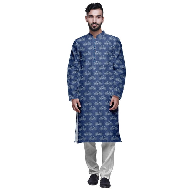 Atasi Kurta Imprimé pour Homme et Ensemble de Pyjama Churidar Blanc Col Mandarin Tenue Ethnique