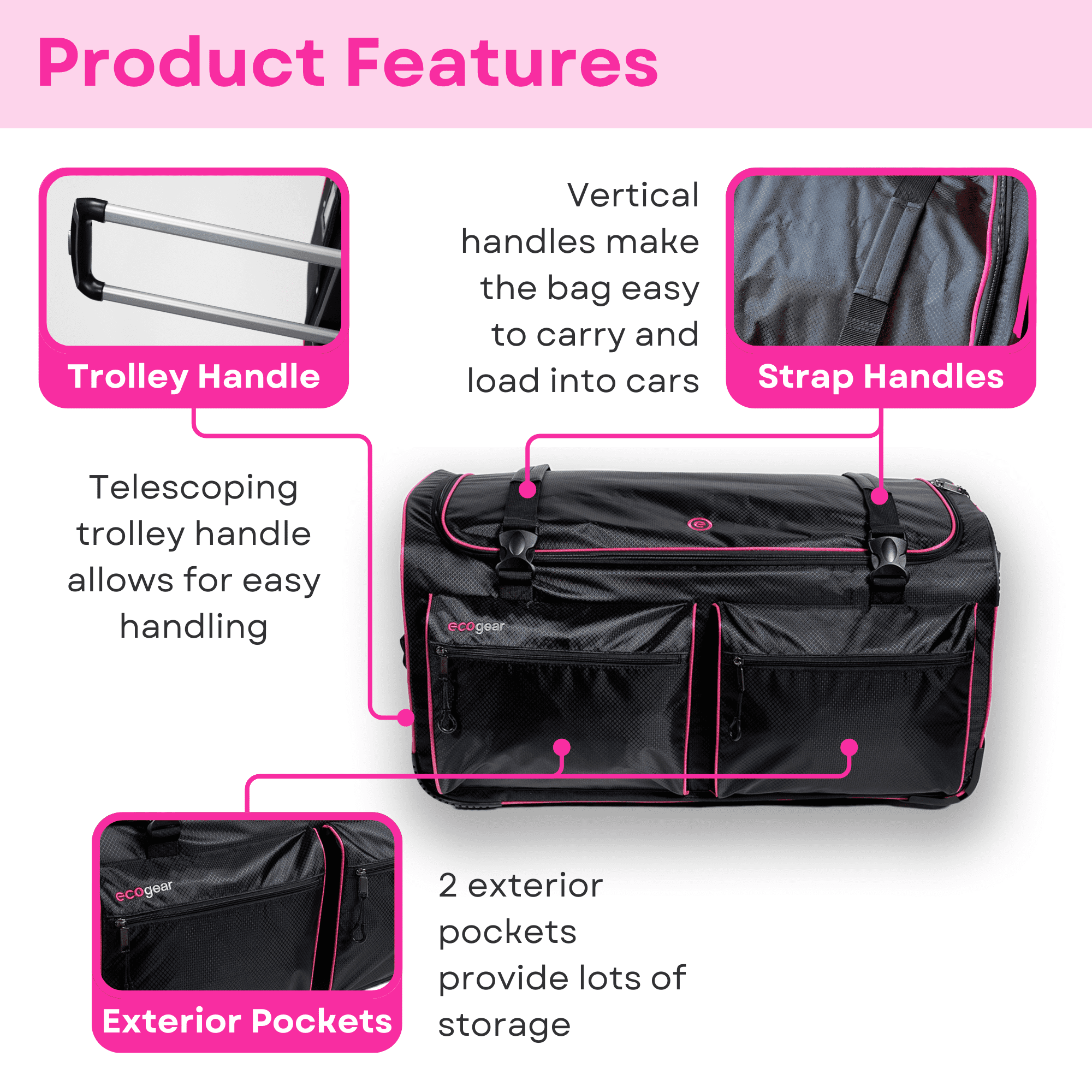 EcoGear 28" Rolling Collapsible Foldable Dance Duffel Bag, Pink