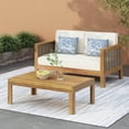 thumbnail image 5 of Miekor Furniture Outdoor Acacia Wood and Wicker Loveseat and Coffee Table Set with Cushions, Teak & Beige 16586, 5 of 16