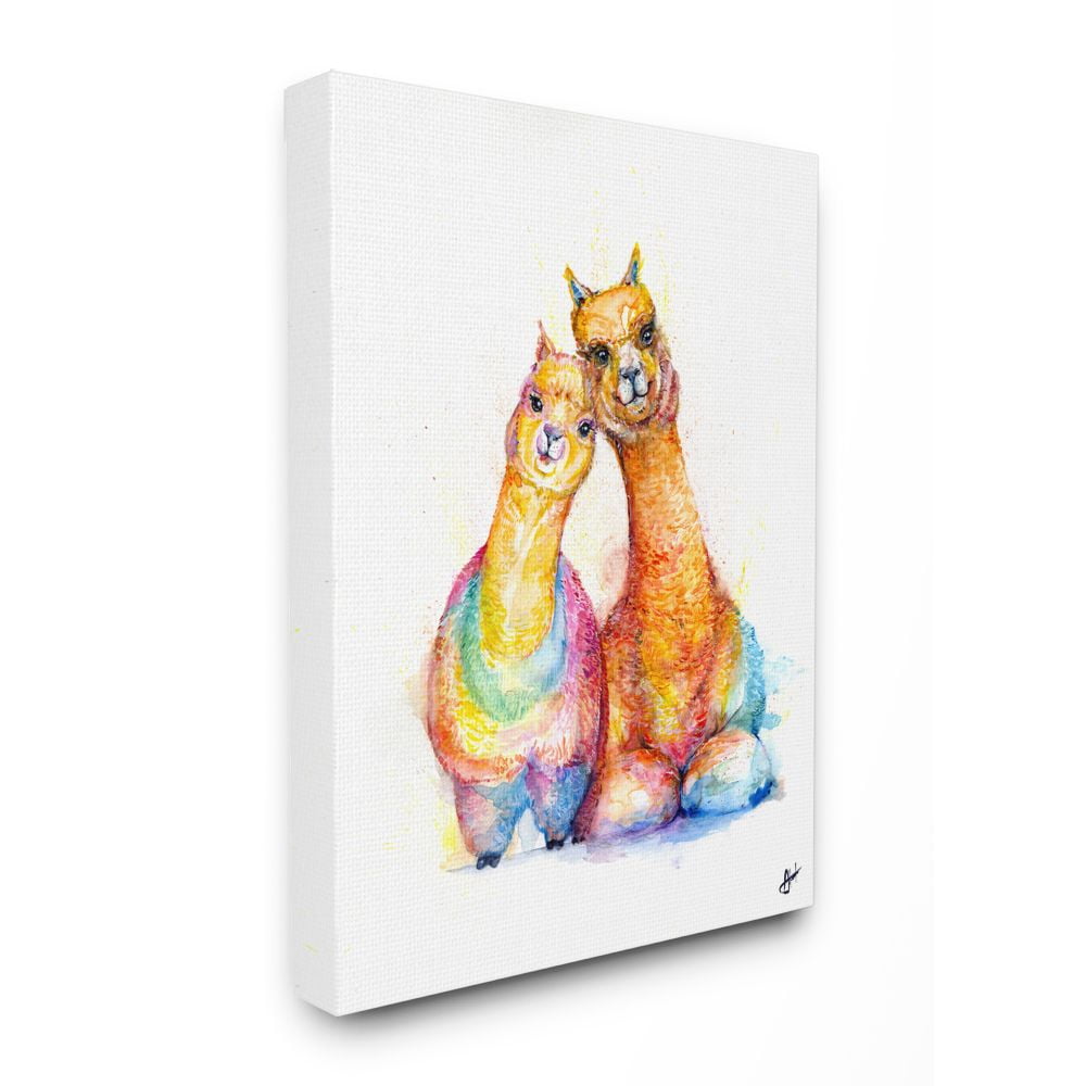 Stupell Industries Cute Colorful Llama Family Animal Watercolor Painting Canvas Wall Art by Marc Allante