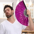 thumbnail image 3 of Hand Fan, Foldable Dance Fan, Portable Large Handheld Fan Dance Accessories, with Laser Color, for Boots on The Ground Fan, for Boots on The Ground Hand Fan, Iridescent Clack Hand Fan, 3 of 5