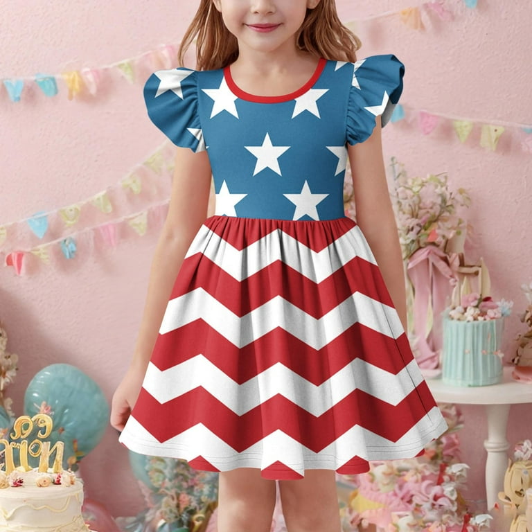 Jinhomg Girls American Flag Dresses Cute Ruffle Sleeve A Line Midi Dress  Casual 4Th Of July Party Dress Independence Day Going Out Outfits Blue 3  Years - Walmart.com
