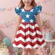thumbnail image 4 of Odeerbi Niñas Día de La Independencia Vestido de Línea A Verano Patriótico Estrella Raya Ruffle Gorra Manga Vestido Casual, 4 of 6