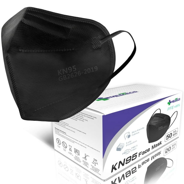 Mascarilla facial Medtecs KN95 desechable, 5 capas, negra, 50 unidades