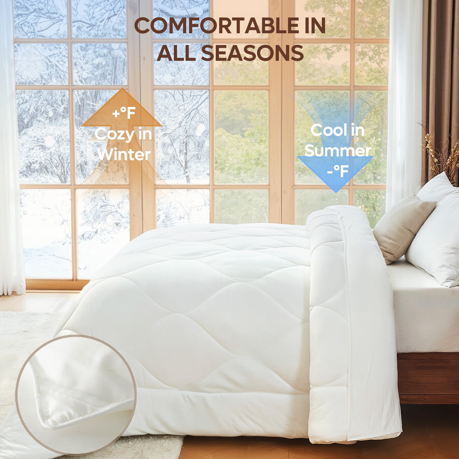 Bestier Sorona Eco Fabric Comforter Queen Size| Extra Fluffy Down Alternative Duvet Skin-Friendly Bedding for All Season, Machine Washable, White (90x90 inches)