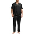 thumbnail image 2 of INSPIRE CHIC Men's Satin Nightwear Short Sleeve Button Shirt Sleep Shorts Casual Pajamas Set 2 Pieces XL Black, 2 of 5
