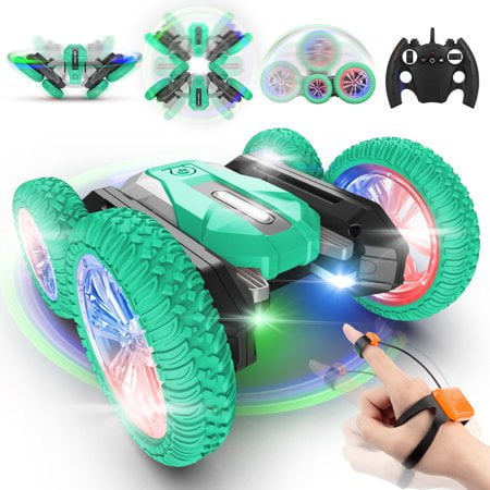 APPIE RC Stunt Car Double Sided Rotating 360° Flips Gesture Sensing LED Light Music RC Toys Gift for Boys Green