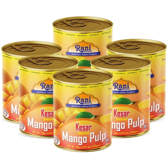 Rani Mango Pulp Puree (Makes Mango Lassi Shakes) Kesar Sweetened 30oz (1.875lbs) 850g Pack of 6 ~ Kosher | All Natural | NON-GMO | Vegan | No colors | Gluten Friendly | Indian Origin
