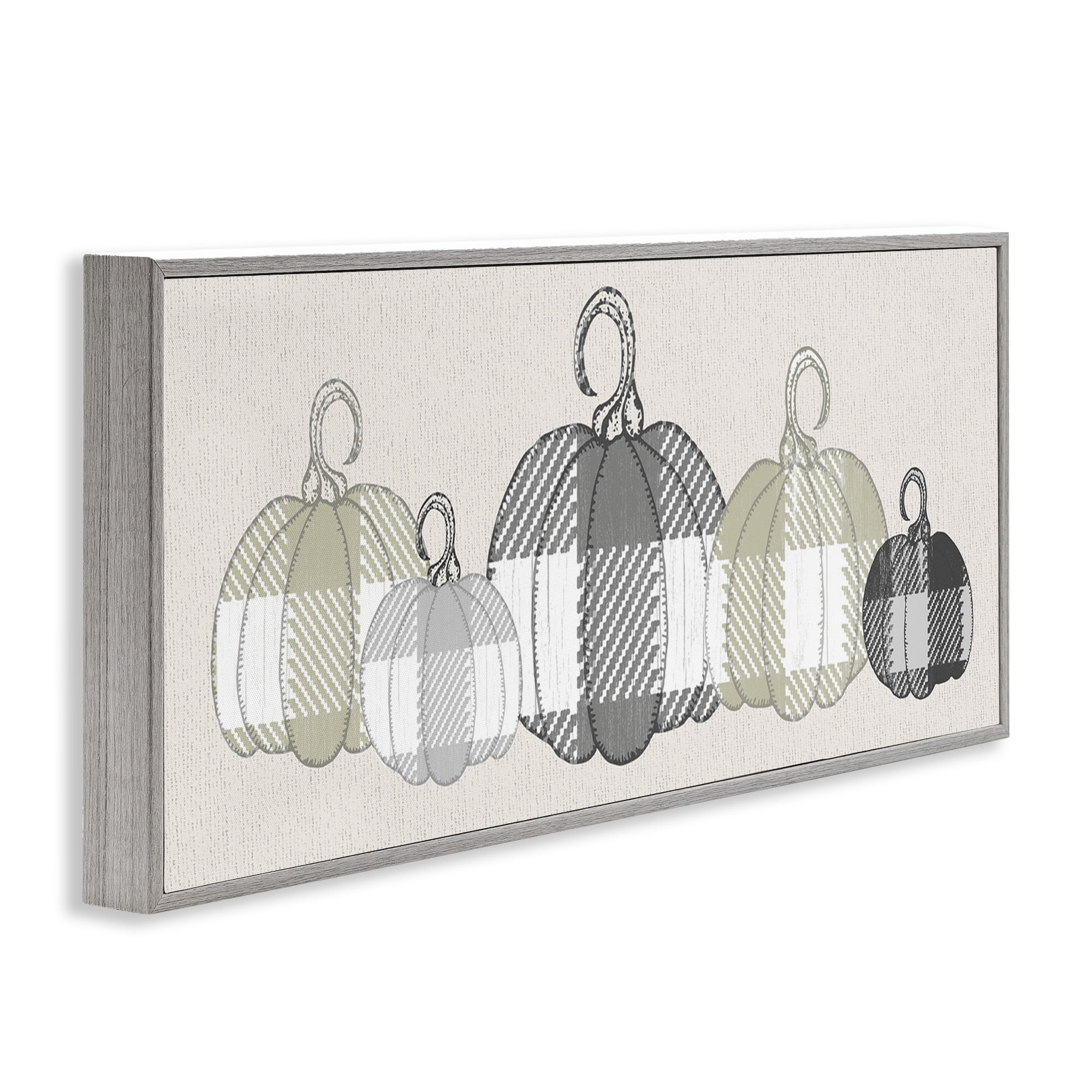 Stupell Industries Checker Plaid Patterned Pumpkins Landscape Painting Gray Framed Art Print Wall Art, 30 x 13
