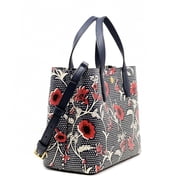 Tory Burch Womens Blake Printed Pebbled Leather Small Satchel (Navy / Red)
