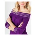 thumbnail image 3 of INC Womens Purple Long Sleeve Off Shoulder Top M, 3 of 4