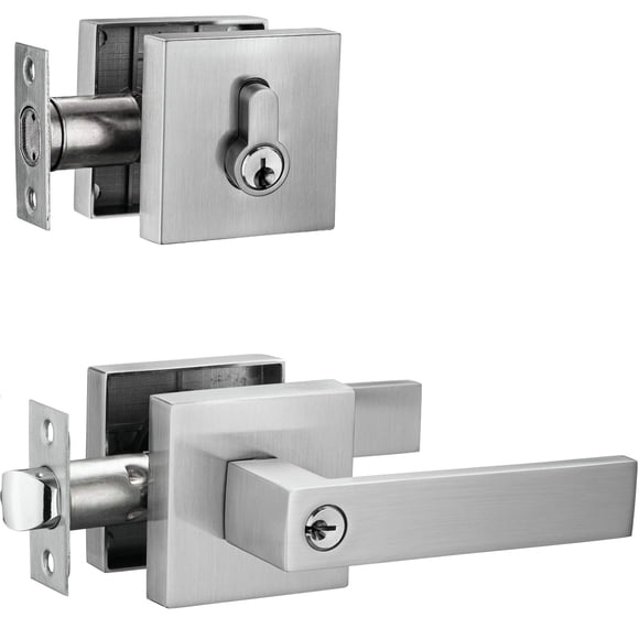 Juego de manillas para puerta Berlin Modisch Square Nickel Deadbolt