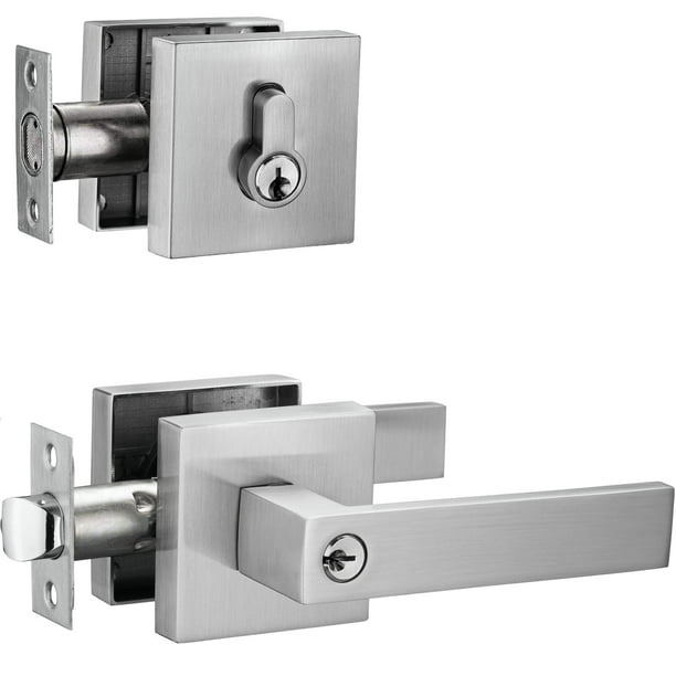 Juego de manillas para puerta Berlin Modisch Square Nickel Deadbolt