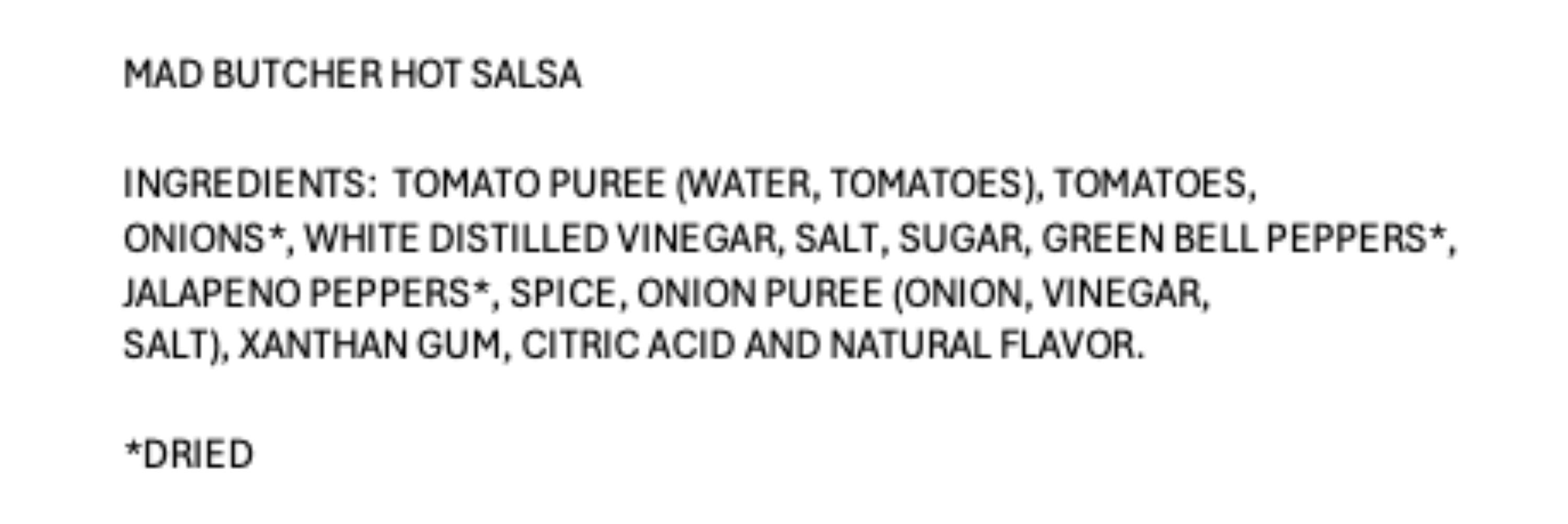 The Mad Butcher's Private Blend Hot Salsa, Gluten Free, Shelf-Stable, 16 oz Jar