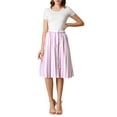 thumbnail image 3 of MODA NOVA Junior's Stripes Button Front Elastic Back A Line Midi Skirt Purple 0, 3 of 6