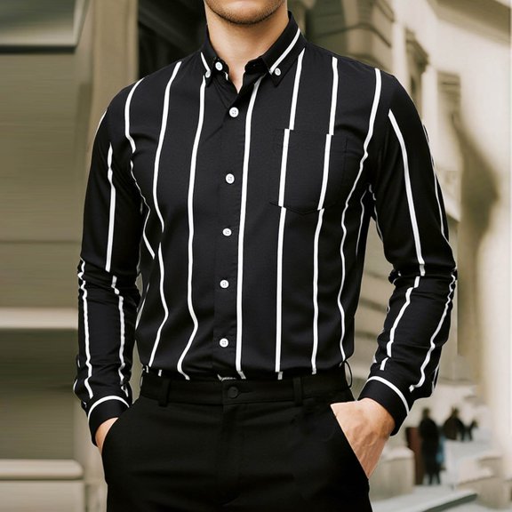 Royisotas Mens Button Down Shirts Big and Tall Shirt Long Sleeve Fashion Striped Collared Tops for Men