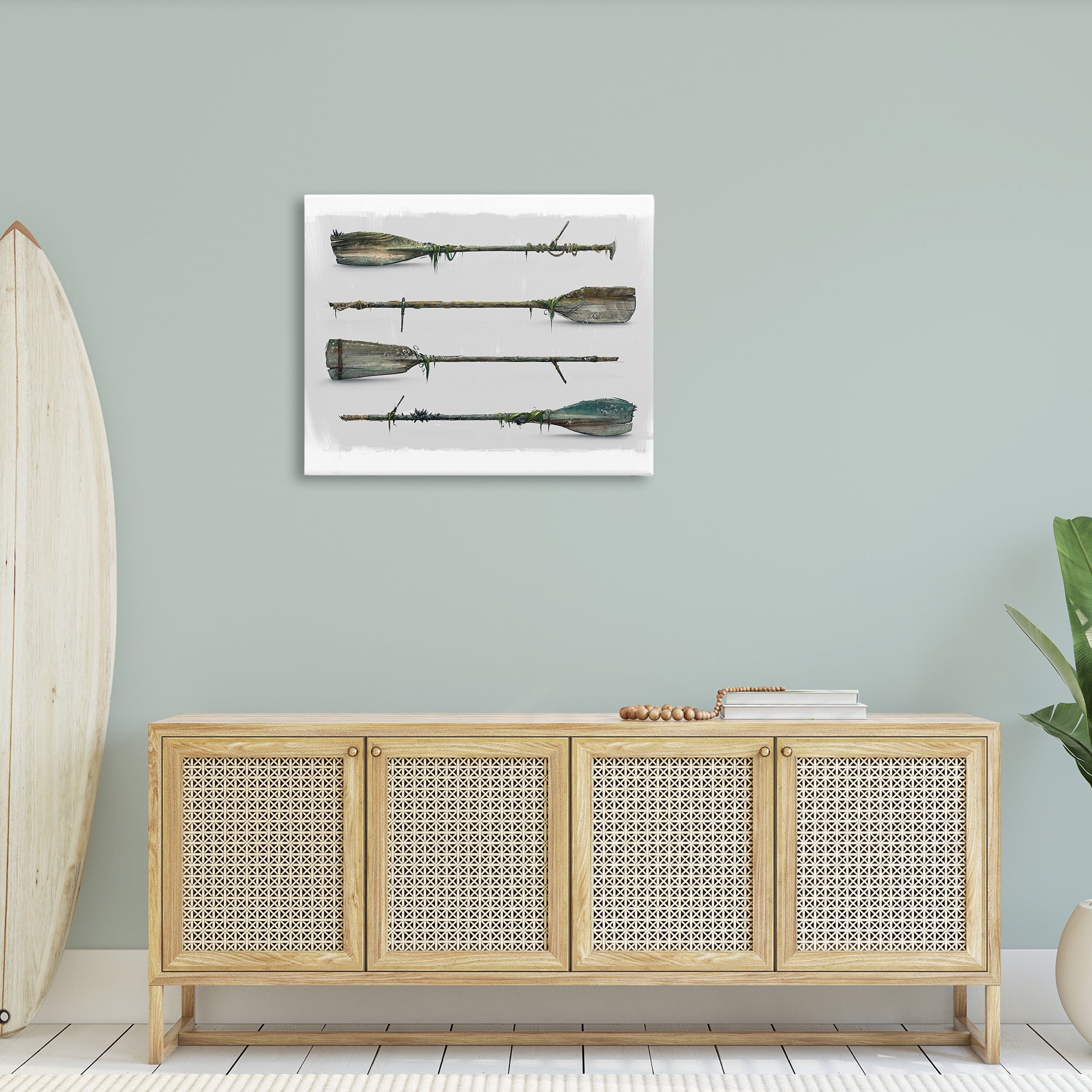 Stupell Industries Vintage Nautical Boat Oars Transportation Painting Gallery Wrapped Canvas Art Print Wall Art, 40 x 30