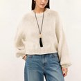 thumbnail image 2 of Edvintorg Pullover Sweaters for Women Solid Color Crew Neck Cropped Sweater Long Sleeve Loose Pullover Top Clothes Women Beige M, 2 of 6